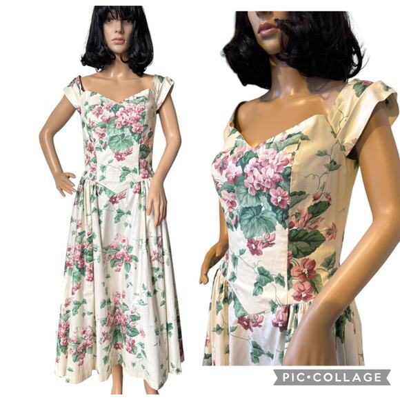 Vintage Dresses & Skirts - Vintage romantic floral pink Hydrindra off shoulder formal dress size small